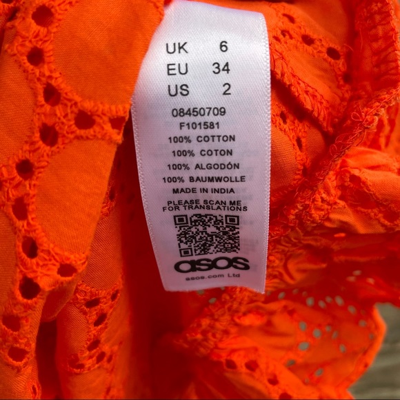 ASOS Orange Eyelet Off The Shoulder Ruffle Top - Picture 9 of 9